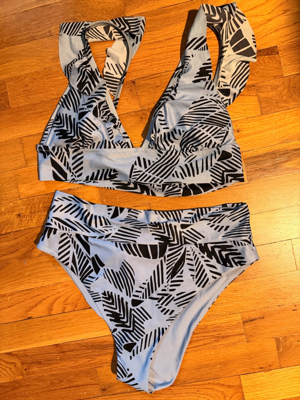 aerie Light Blue and Black Printed Bikini